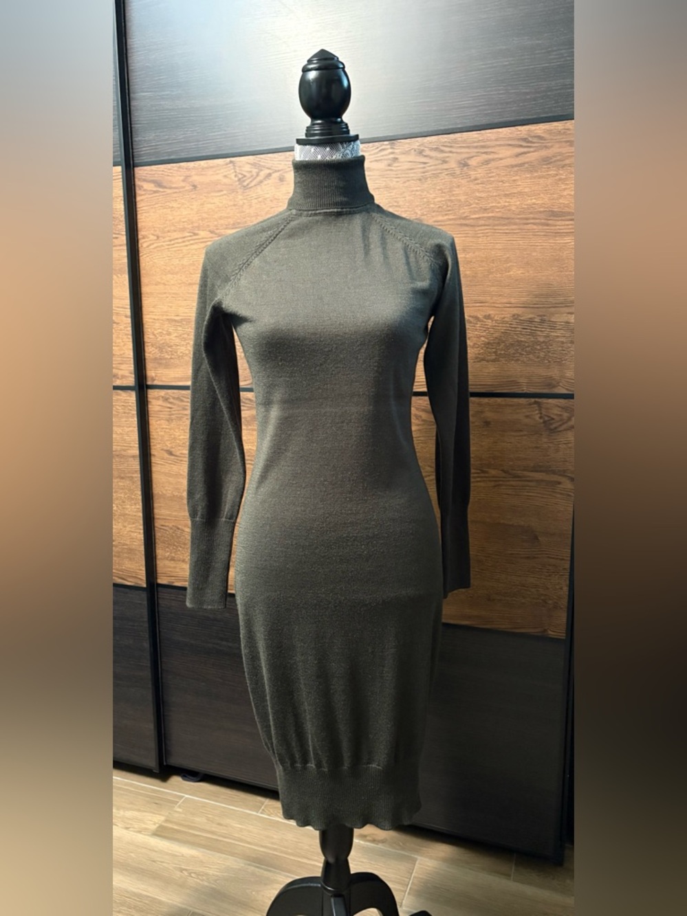 Modern Ambition Dark Green Cashmere Turtleneck Sweater Dress